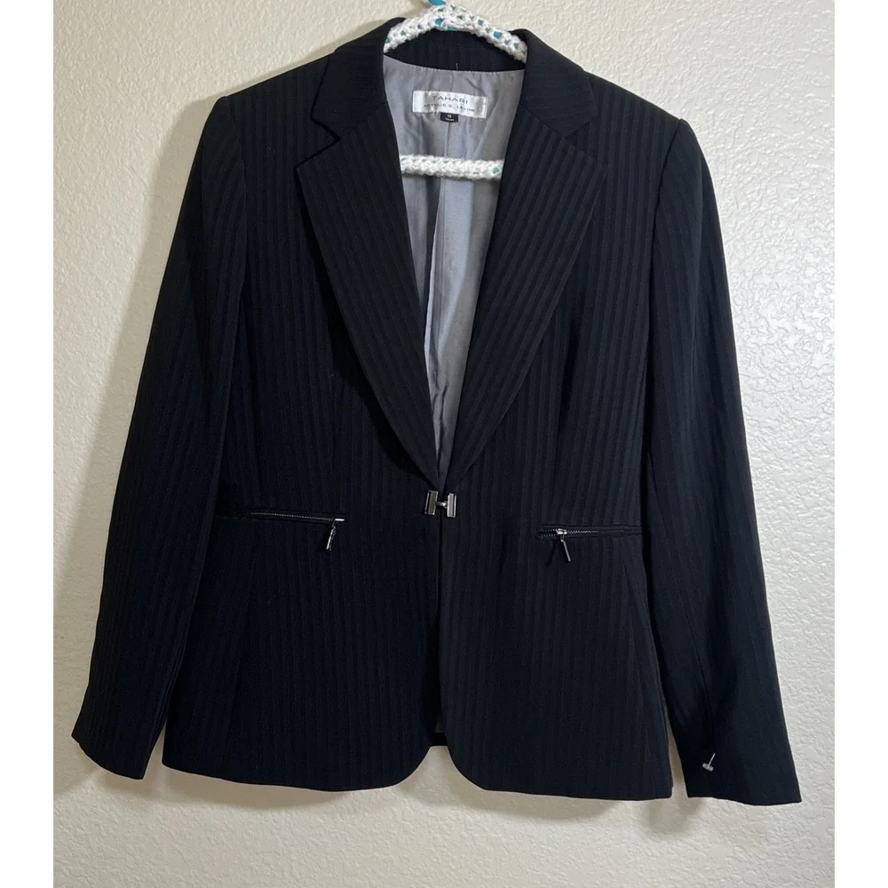Tahari Arthur S. Levine Women's Black One-Button Blazer, Lined, Size 14